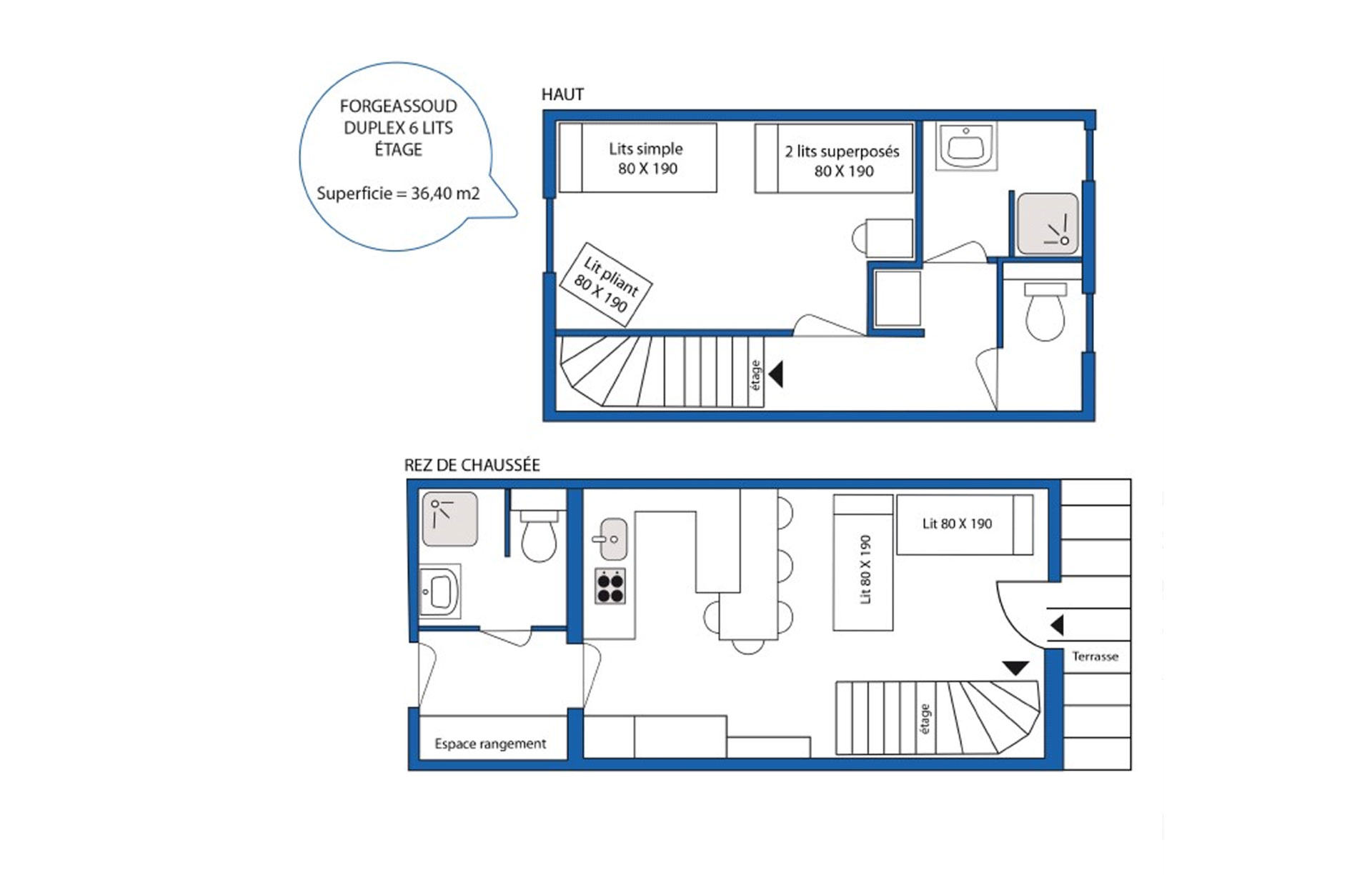 Plan type duplex 6 personnes